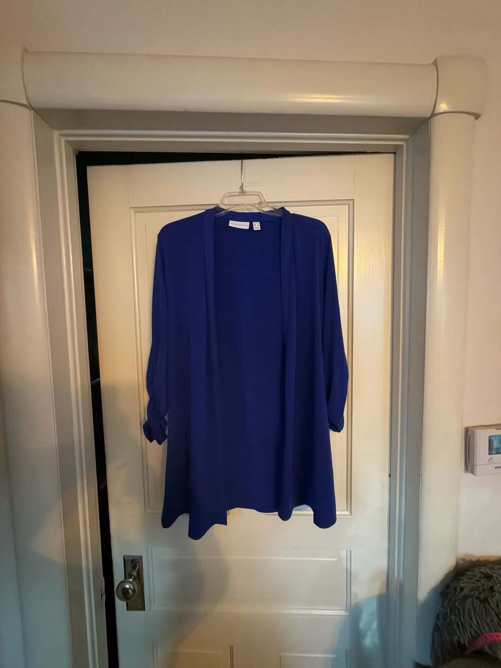 Susan Graver Open Front Cardigan Size L Blue Polyester Spandex